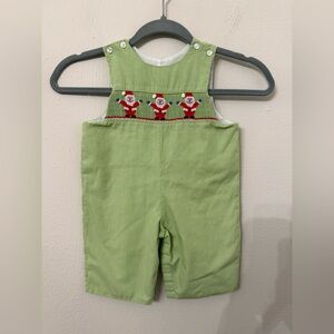 Green Smocked Santa Kids Romper